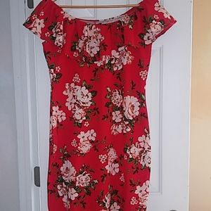 Full circle trends red flower summer dress XL